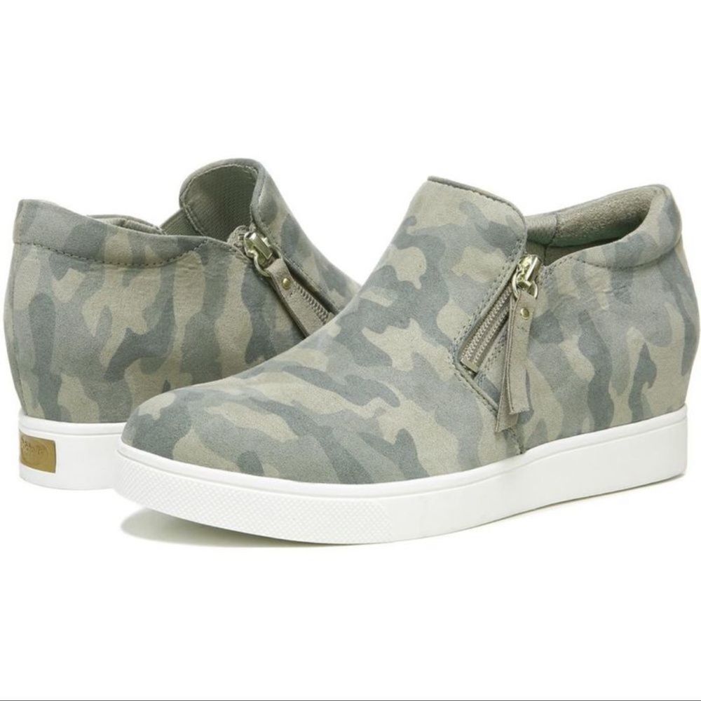 Dr. Scholl's Womens Its All Good Green Faux Suede Wedge Sneaker Shoes NWOT